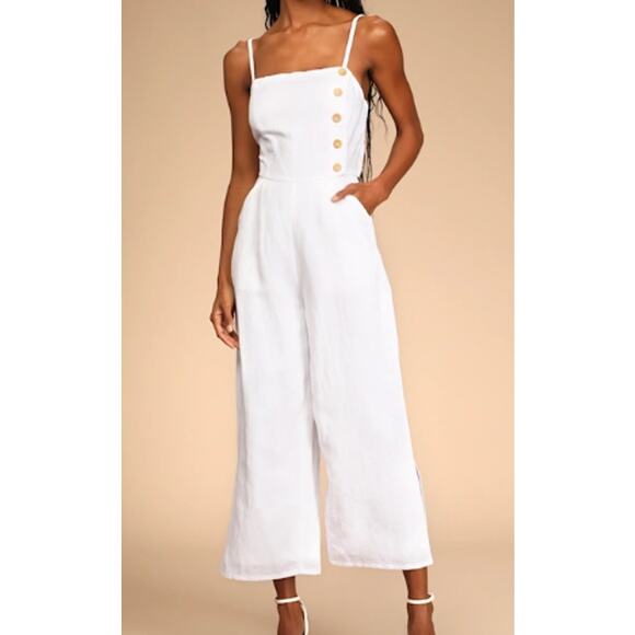 LULU'S XL Turn Up the Temp White Sleeveless Wide-Leg Wide Leg Jumpsuit NEW B66 - Picture 1 of 13